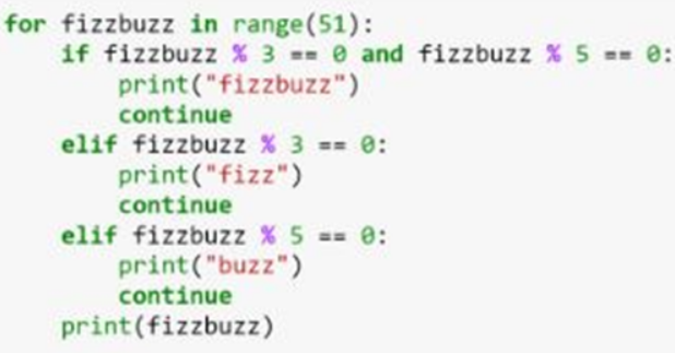 An illustration implying a Fizzbuzz code for several printouts of number with 0 to 50.