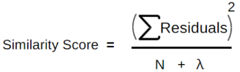 An equation reads similarity score is equal to the sum of residuals, Squared divided by the Number of residuals plus lambda.