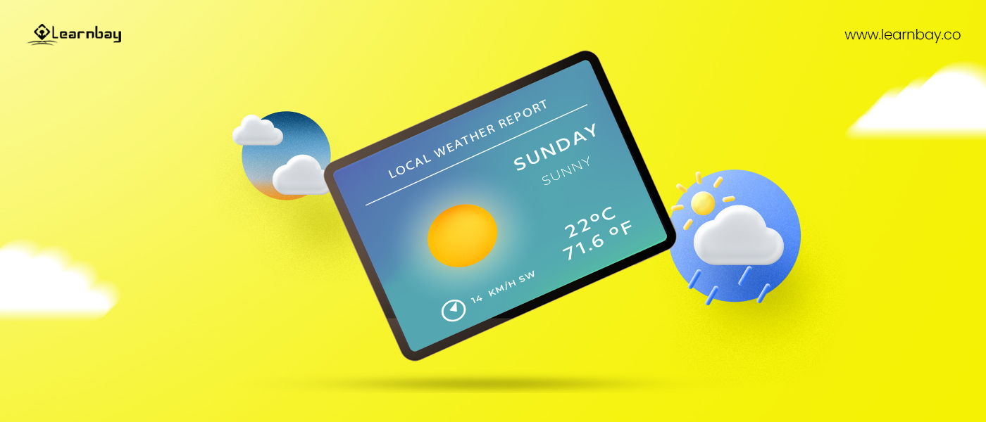 A tablet screen displaying weather forecast.