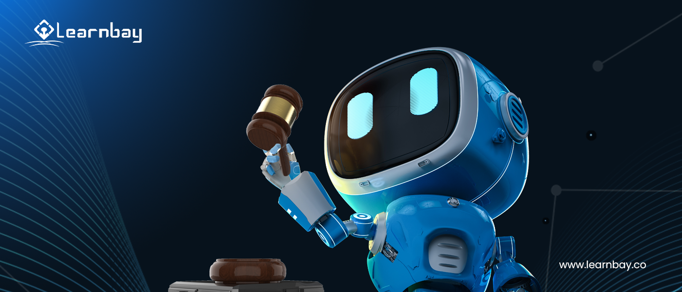 An AI bot holding and knocking a wooden gavel.