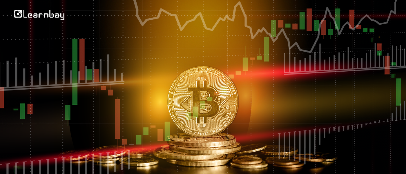 An image shows a Bitcoin coin prediction with a Bitcoin logo and an analytical graph. 