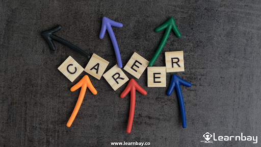 Six-word blocks and arrows arrange to spell 'Career.' This indicates the data science career.