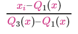 A formula for Robust Scaler where  lowercase x subscript lowercase i subtract the 1st-quartile & divide them by the difference between Q3rd-quartile lowercase(x) & 1st-quartile lowercase (X).