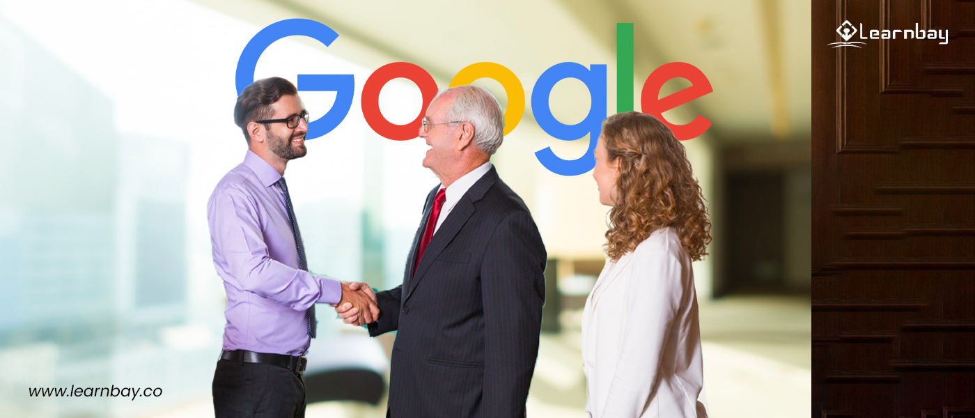 A DSA professional is hired by a MAANG, Google. He shakes hands with the interviewer.