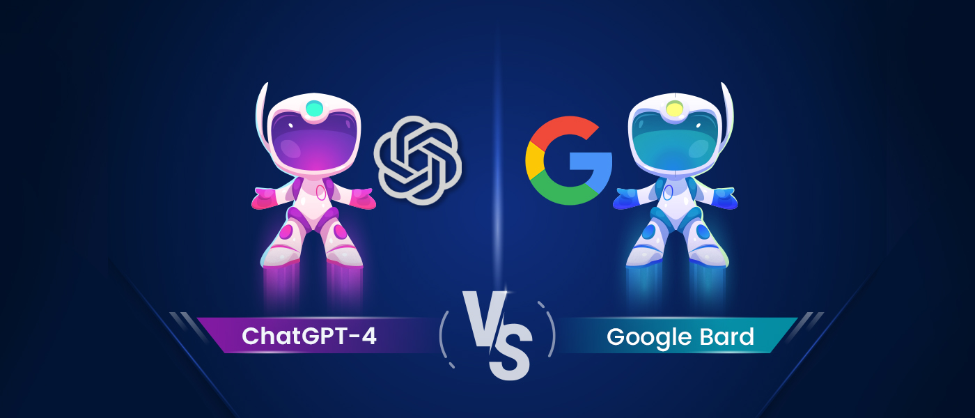 An illustration represents the comparison between the chatGPT-4 bot and the Google Bard bot.