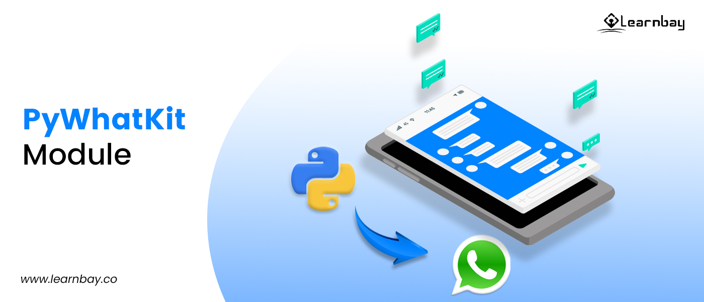 An illustration shows a  tablet with a chat message surrounded by the logos of Python and WhatsApp.