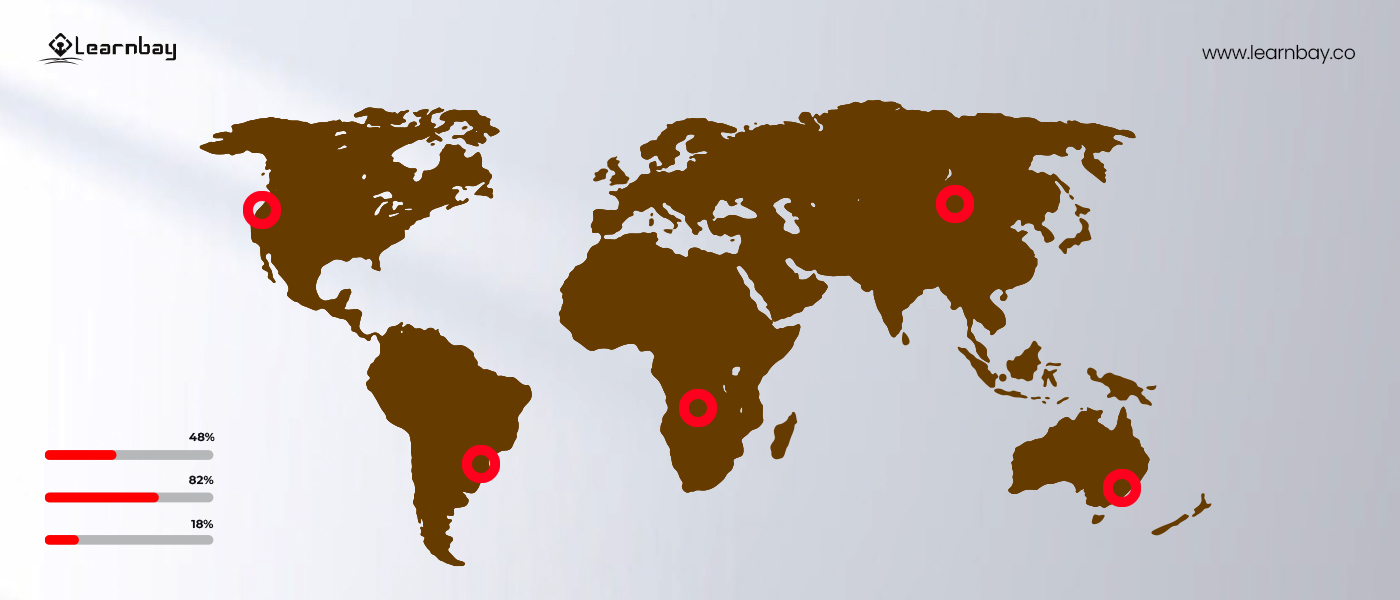 A world map with highlighted areas having extreme weather forecasts.