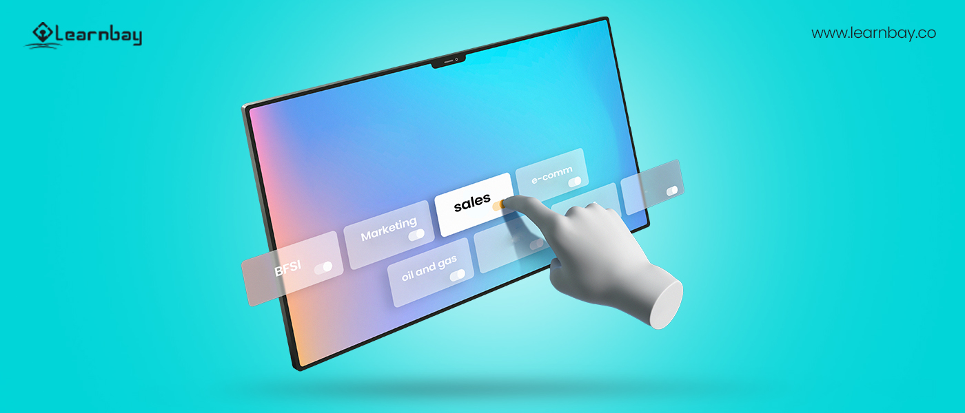 A robot hand using a tablet to search for various types of domains in data science.