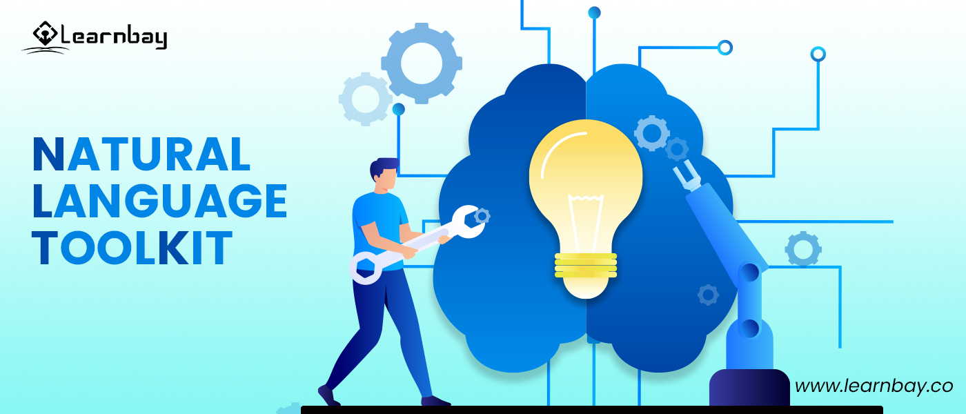 An illustration titled 'Natural Language Toolkit' shows a man doing a mechanical task with a robot machine.