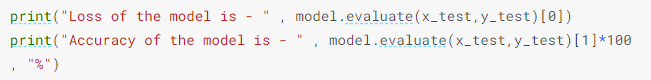 An snippet  shows the accuracy code model to detect pneumonia.