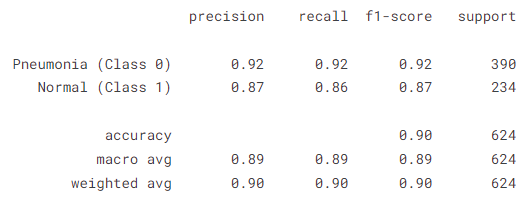 A snippet shows the output for pneumonia class and a normal class using the classification model.