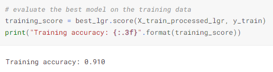 A snippet shows the codes for the predicting test accuracy model on the training data.