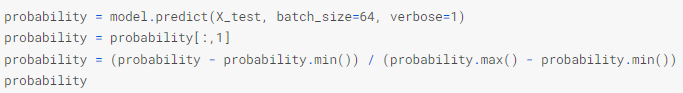 A code shows a model prediction for probability factor depending on probability.min and probability.max.